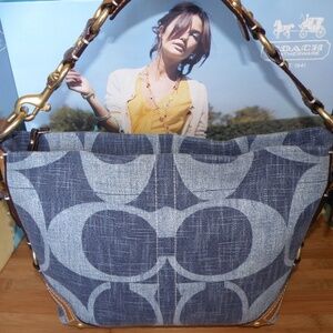 NEW VINTAGE COACH DENIM COTTON SIGNATURE CARLY SHOULDER BAG~RARE~HARD TO FIND!